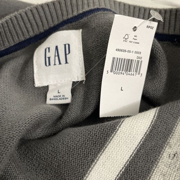 GAP Men’s Large Gray Striped Lightweight Sweater NWT Casual Comfy Layering - Picture 8 of 10